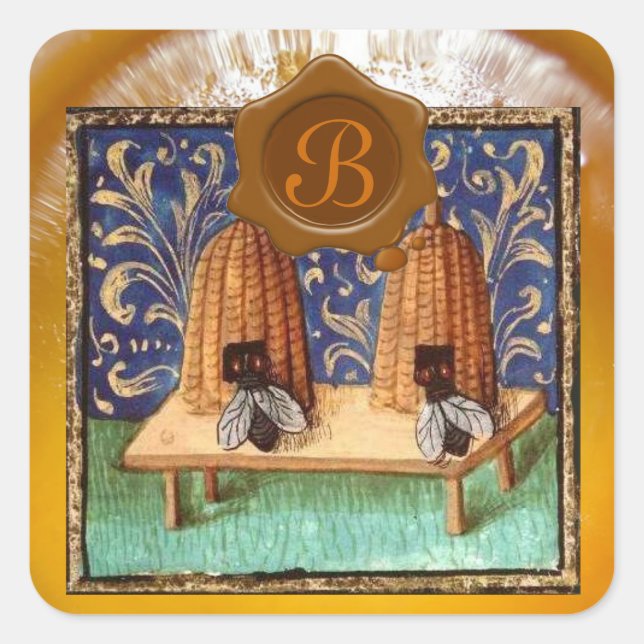 STICKER CARRÉ HONEY BEE, MONOGRAMME DE SCEAU DE CIRE BROWN (Devant)