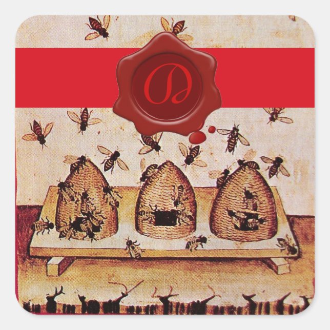 STICKER CARRÉ HONEY BEE, SCEAU DE CIRE ROUGE ET MONOGRAMME DE LA (Devant)