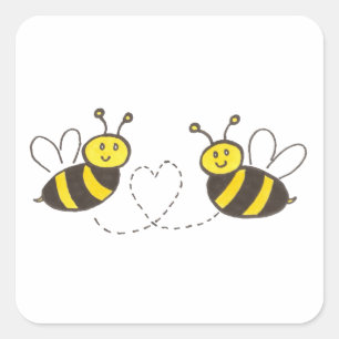 Sticker Carré Honey Bees with Heart