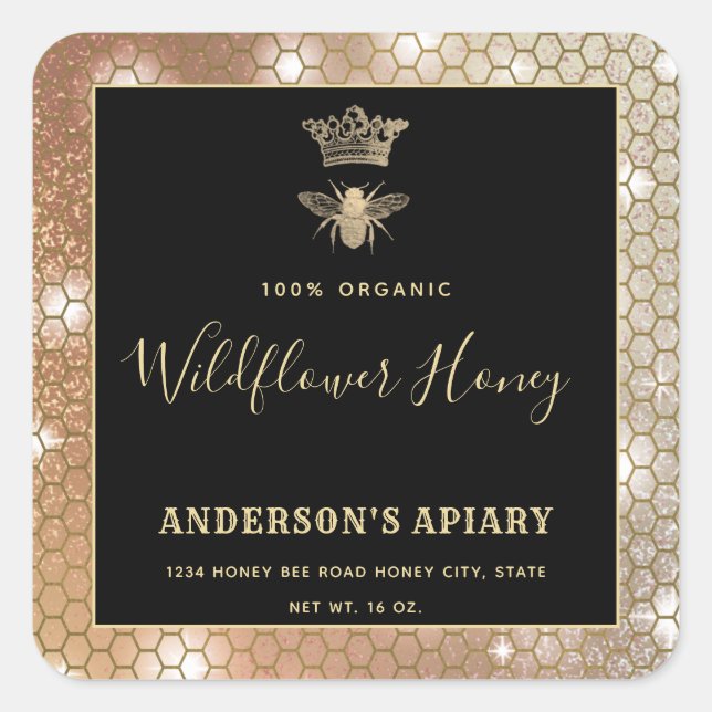 Sticker Carré Honey jar script moderne queen bee (Devant)