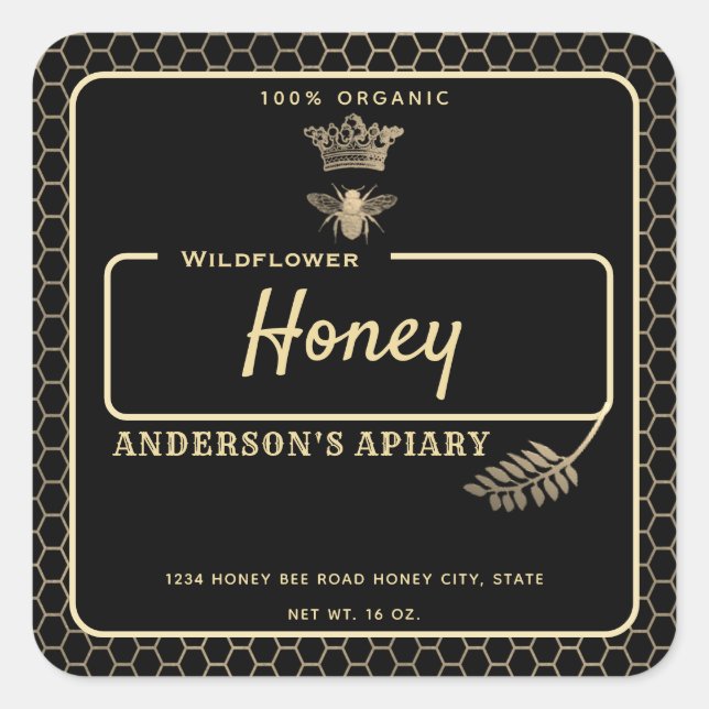 Sticker Carré Honey jar script moderne queen bee carré autocolla (Devant)