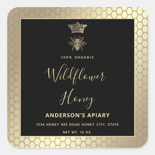 Sticker Carré Honey jar script moderne queen bee carré autocolla (Devant)