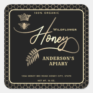 Sticker Carré Honey jar script moderne queen bee carré autocolla