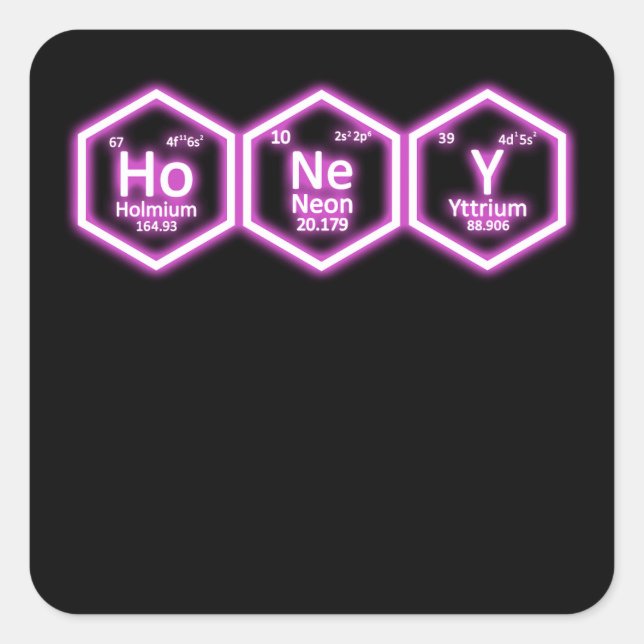Sticker Carré Honey Neon Élément de table périodique Science (Devant)