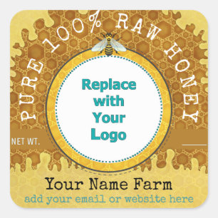 Sticker Carré Honeybee Honey Jar Apiary Logo  Honeypepeb Bee V2