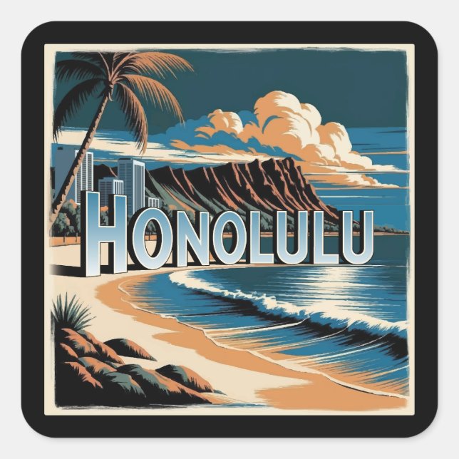 Sticker Carré Honolulu O’aho Hawaii (Devant)