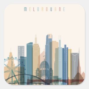 Sticker Carré Horizon de ville de Melbourne, Australie  