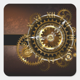 Sticker Carré Horloge Steampunk avec des engrenages anciens