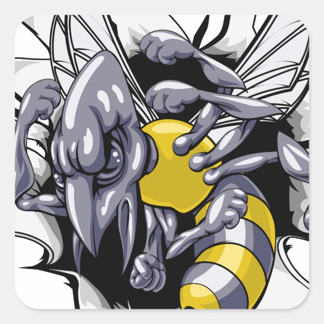 Sticker Carré Hornet ou guêpe cassant le mur (Devant)