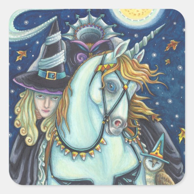 STICKER CARRÉ HORSEMAN HORSEMAN GOTH WITCH, UNICORN, OWL (Devant)