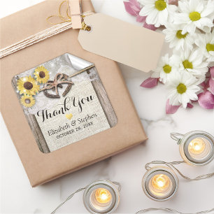 Sticker Carré Horseshoe Burlap dentelle Mariage Merci