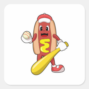 Sticker Carré Hot dog at baseball with baseball