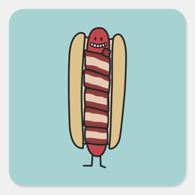 Sticker Carré Hot dog enveloppé dans Bacon (Devant)