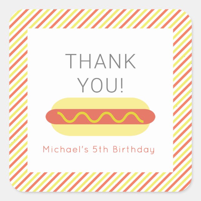 Sticker Carré Hot Dog moderne rouge jaune Anniversaire de enfant (Devant)