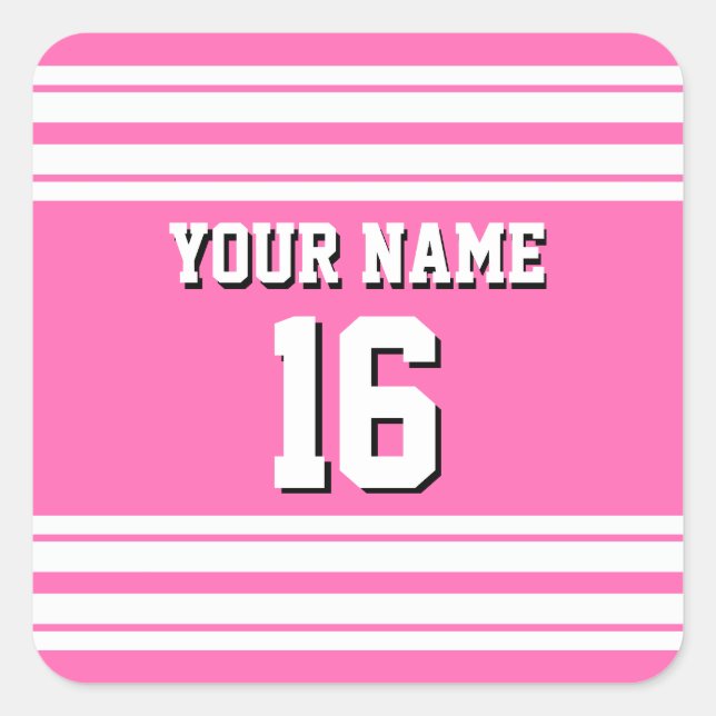 Sticker Carré Hot Rose White Team Jersey Numéro personnalisé Nom (Devant)