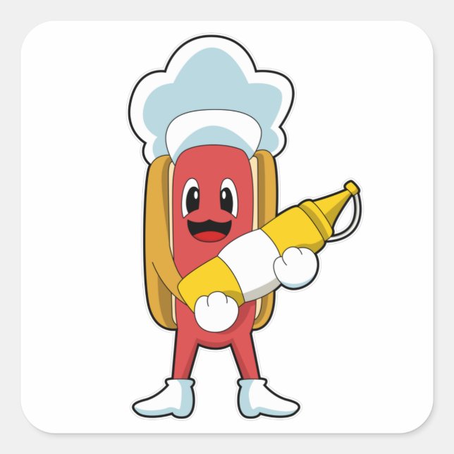 Sticker Carré Hotdog avec moutarde (Devant)