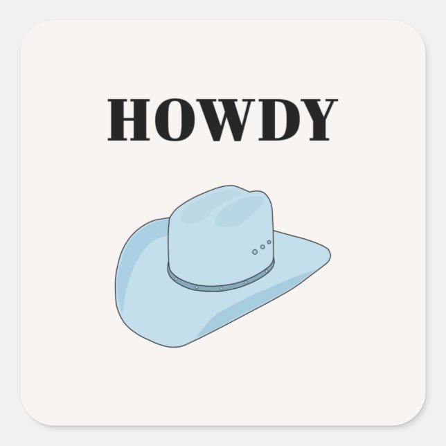 Sticker Carré Howdy Cowboy Casquette Baby Blue (Devant)