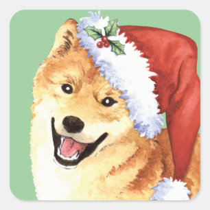 Sticker Carré Howlidays heureux Shiba Inu