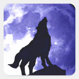 Sticker Carré Howling Wolf & Fullmoon