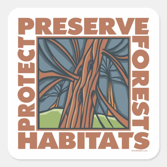 Sticker Carré Hugger D'Arbre, Protéger Les Forêts (Devant)