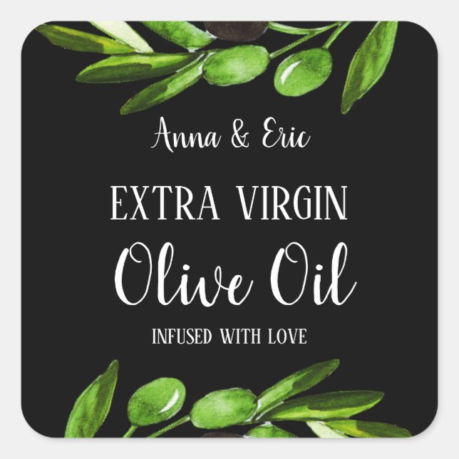 Sticker Carré Huile d'olive extra vierge Élégant mariage moderne (Devant)