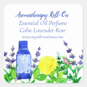 Sticker Carré Huiles Essentielles Herbes Fleurs Rosebud Citron