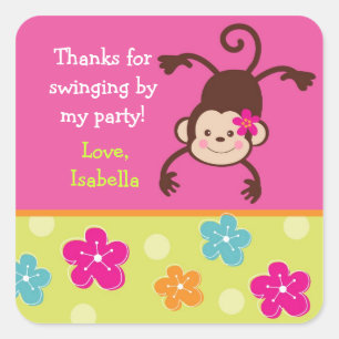 Sticker Carré Hula Monkey Luau Bithday Party Favoriser les autoc