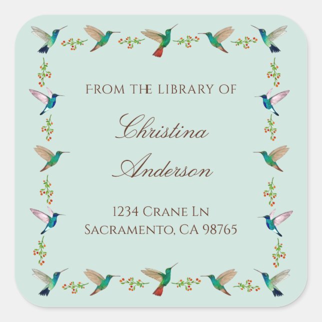 Sticker Carré Hummingbird Bookplate (Devant)
