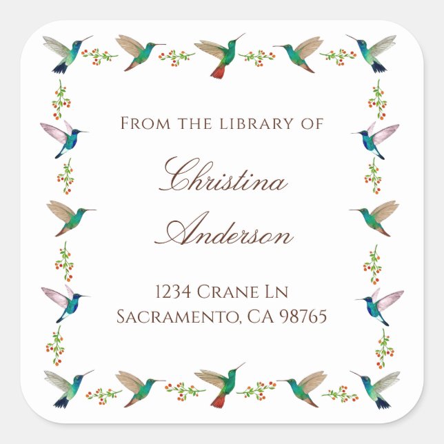 Sticker Carré Hummingbird Bookplate (Devant)
