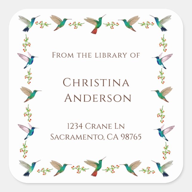 Sticker Carré Hummingbird Bookplate (Devant)