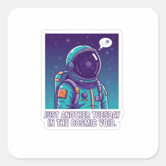 Sticker Carré Humorous Astronaut in Cosmic Void | Funny Space