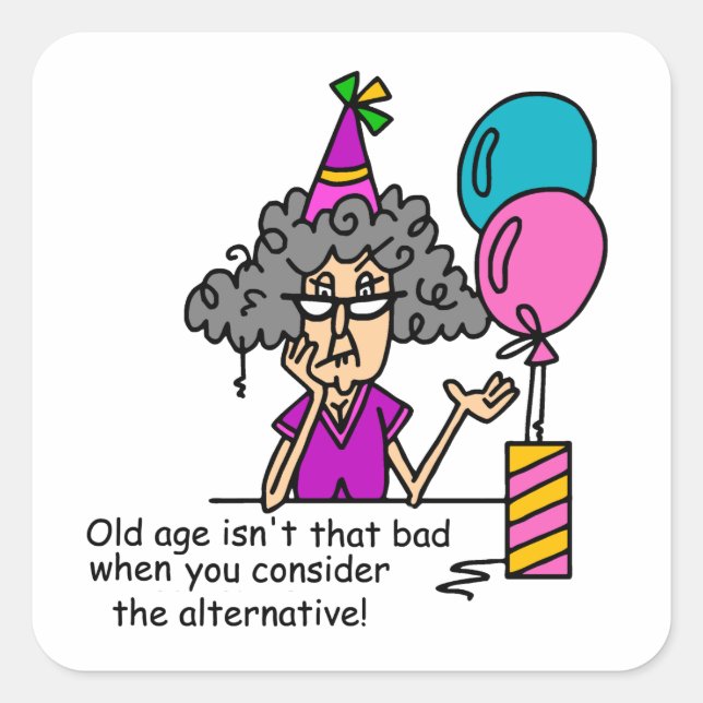 Sticker Carré Humour alternatif d'anniversaire (Devant)