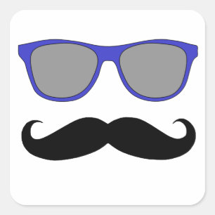 Sticker Carré Humour de moustache et lunettes de soleil bleues