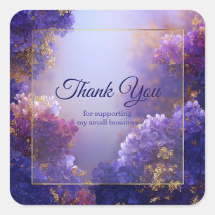 Sticker Carré Hydrangea Fleur Florale Élégante Violet Doré Étinc