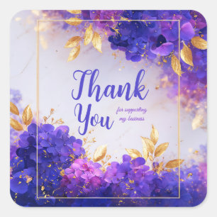 Sticker Carré Hydrangea Floral Élégant Violet Doré Étincelle