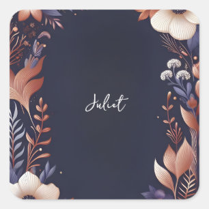 Sticker Carré Hydrangea Métallic Bleu Nuit Mariage