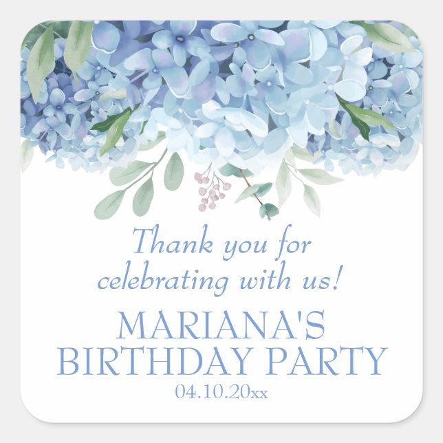 Sticker Carré Hydrangeas Aquarelle Florale fête d'anniversaire F (Devant)