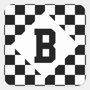 Sticker Carré I Bleed Racing Check Black White À damiers Personn