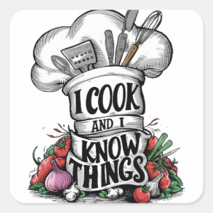 Sticker Carré I Cook et I Know Things drôle cuisine