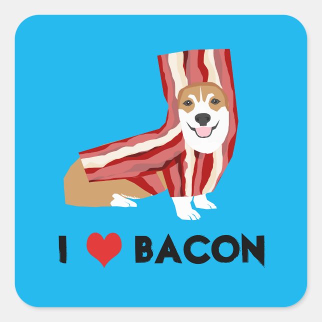 Sticker Carré I Love Bacon Corgi Chien (Devant)