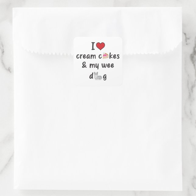 Sticker Carré I Love Cream Cakes & My Wee Dog (Sac)