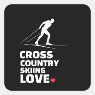 Sticker Carré I love cross country skiing Stylish cross