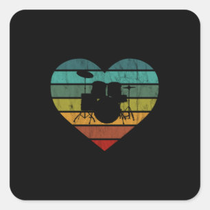 Sticker Carré I Love Drums Retro Heart