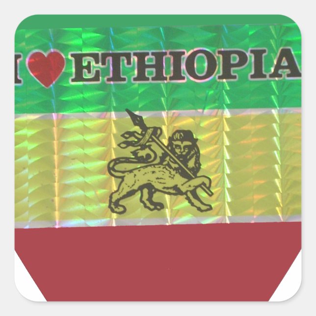Sticker Carré I Love Heart Ethiopie : Drapeau Art Motif (Devant)
