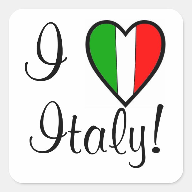 Sticker Carré I Love Italie-Drapeau de l'Italie-Coeur (Devant)