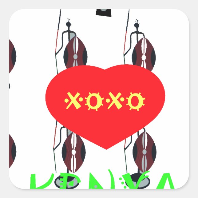 Sticker Carré I Love Kenya Massai Art Print (Devant)