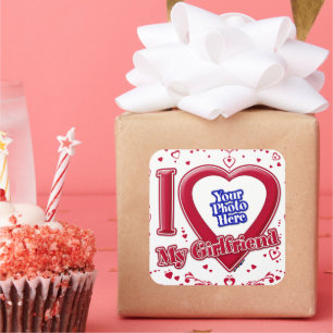 Sticker Carré I Love My Girlfriend Photo Coeurs rouges