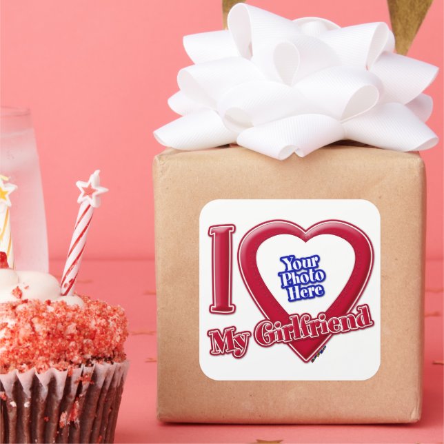 Sticker Carré I Love My Girlfriend Photo Red Heart (Fête)