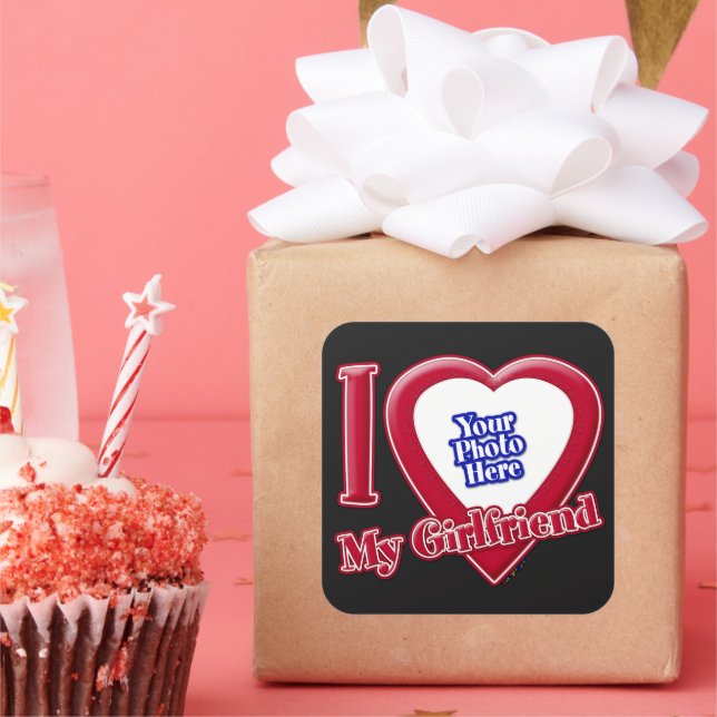 Sticker Carré I Love My Girlfriend Photo Red Heart Black (Fête)
