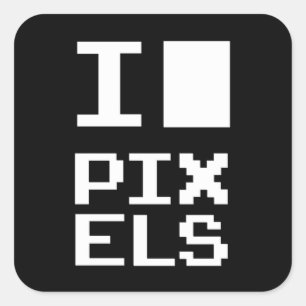 Sticker Carré I Love Pixels, design geek, art des pixels